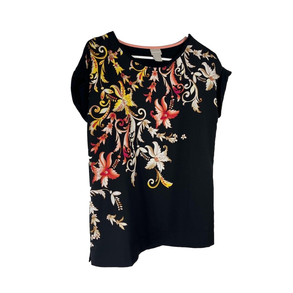 Chicos Scroll Floral Art Print Top 0 Small